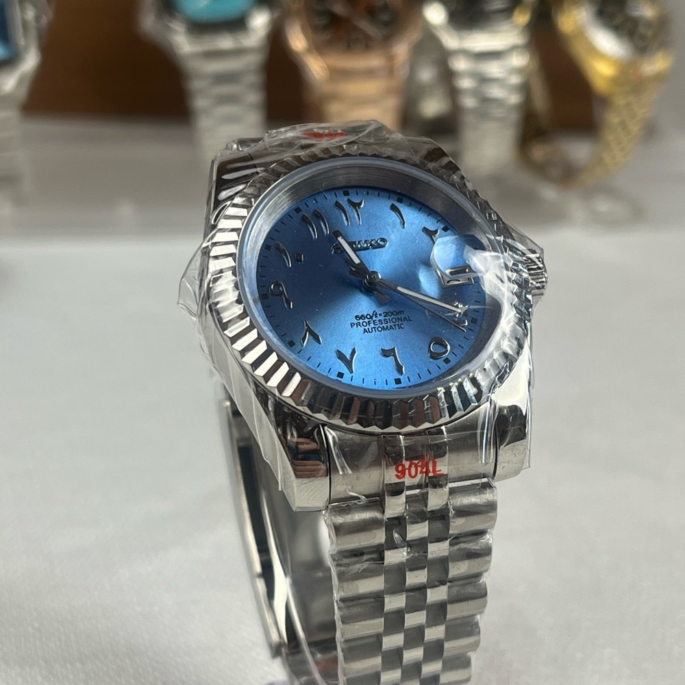 Automatic Luxury Watch Blue Arabic Dial Jubilee Bracelet Date Fluted Bezel - Picture 3 of 6
